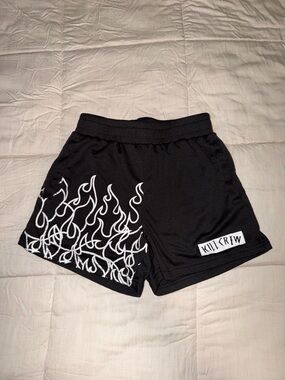 Kill Crew Black Shorts with White Flame Graphic